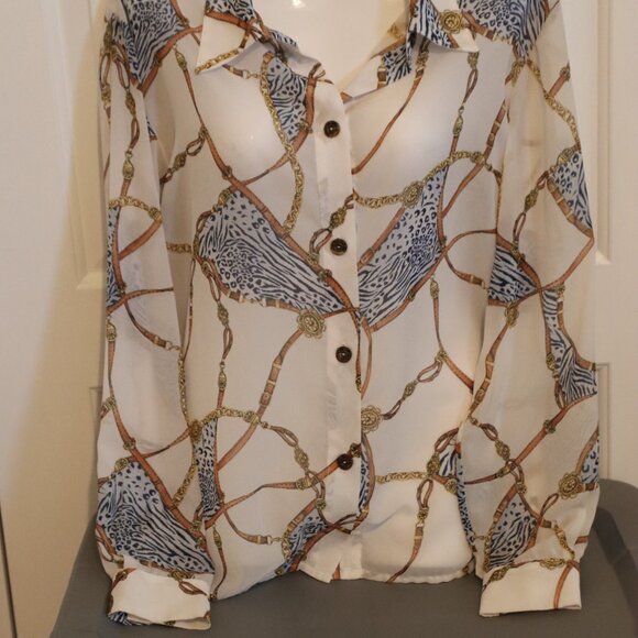 St John Sport Sheer Med Button Down Mob Wife Retro Glam Rock Equestrian - Picture 1 of 12